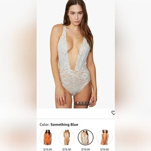 We Are HaH Free People Coming In Haht Lace Bodysuit In Something Blue L NWT